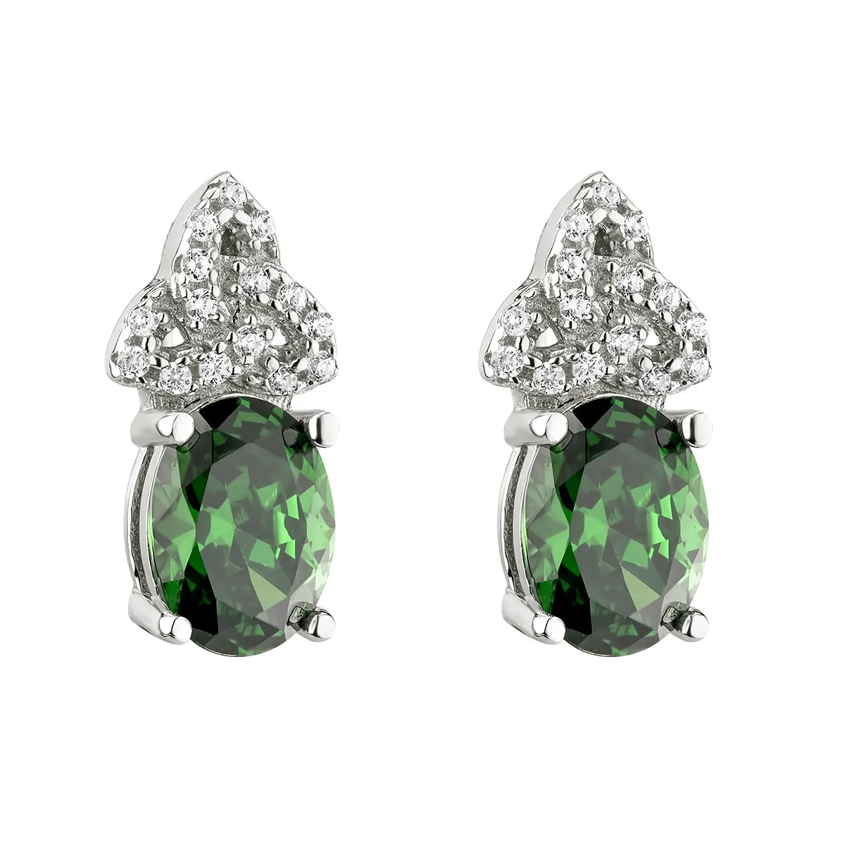 Sterling Silver Green Cubic Zirconia Trinity Knot Stud Earrings0...