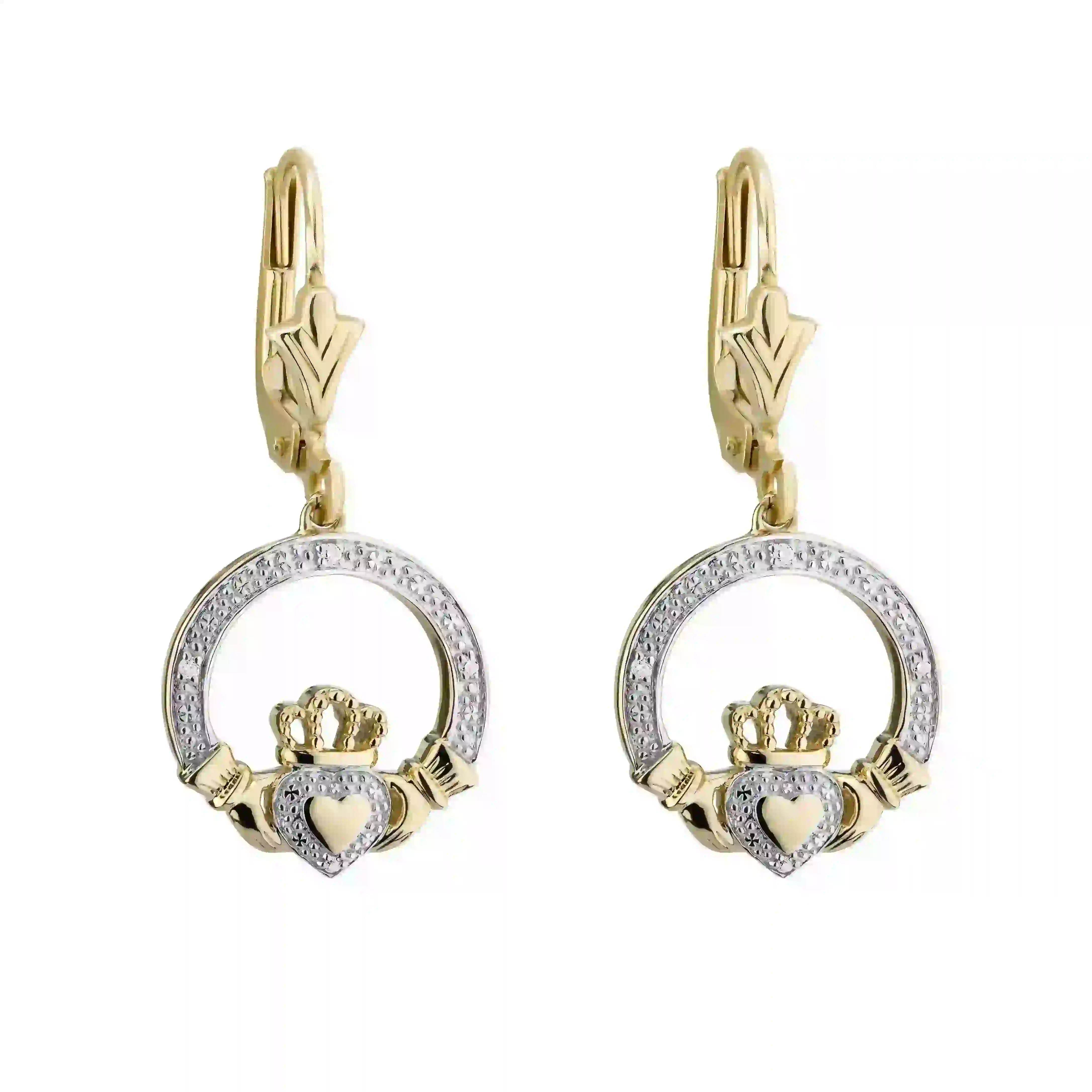 10k Gold Claddagh Drop Earrings With Diamonds...