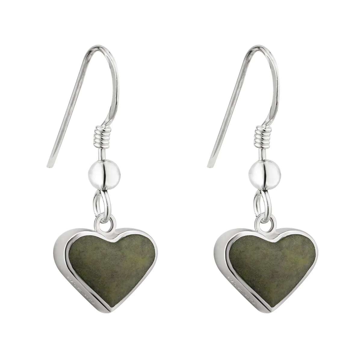 Silver Connemara Marble Heart Drop Earrings...