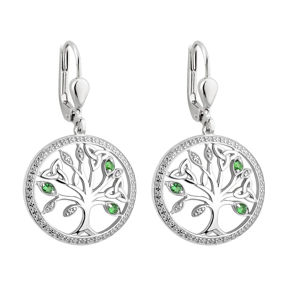 Sterling Silver Crystal Illusion Tree Of Life Drop Earrings...