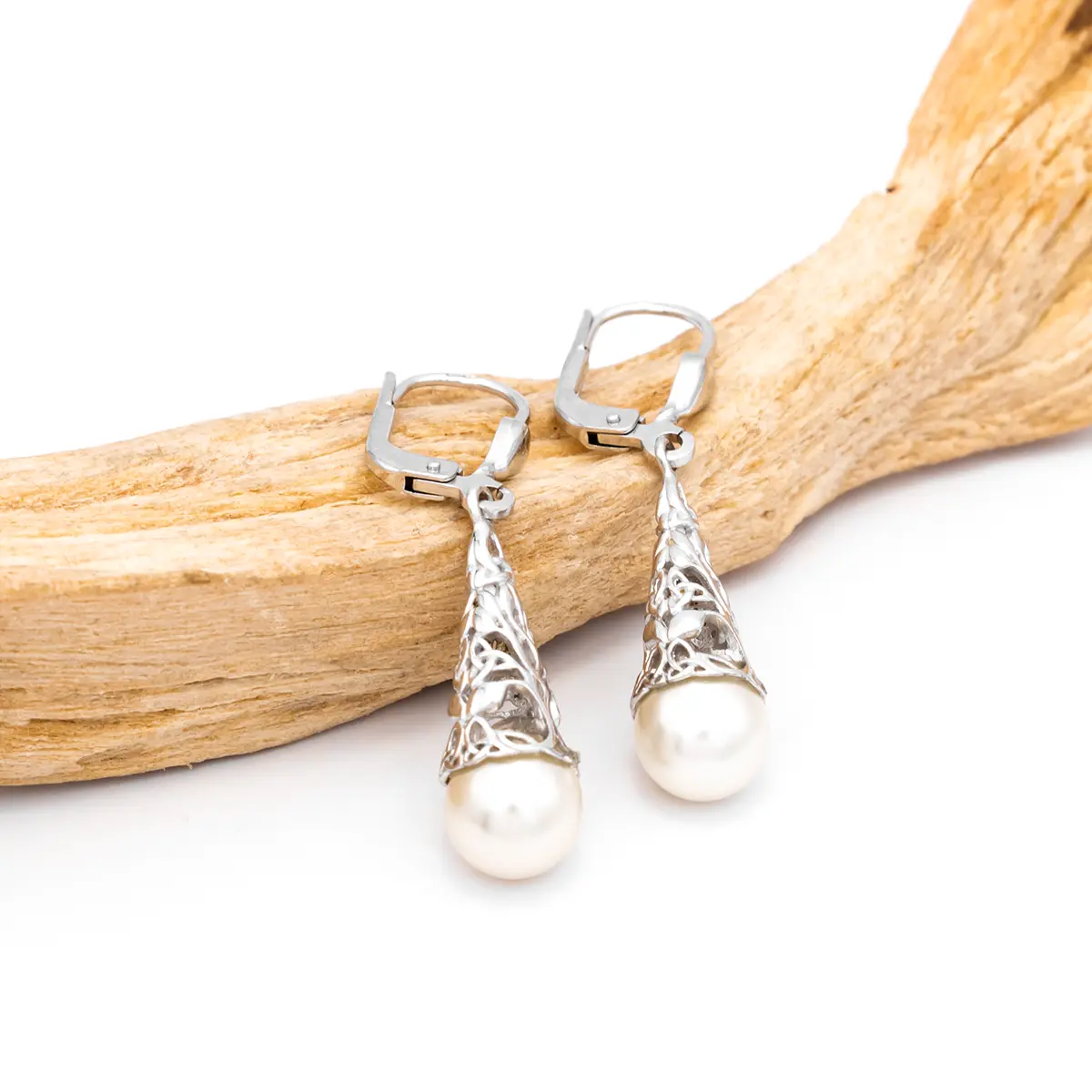 Silver Celtic Tree of Life Earrings with Pearl...