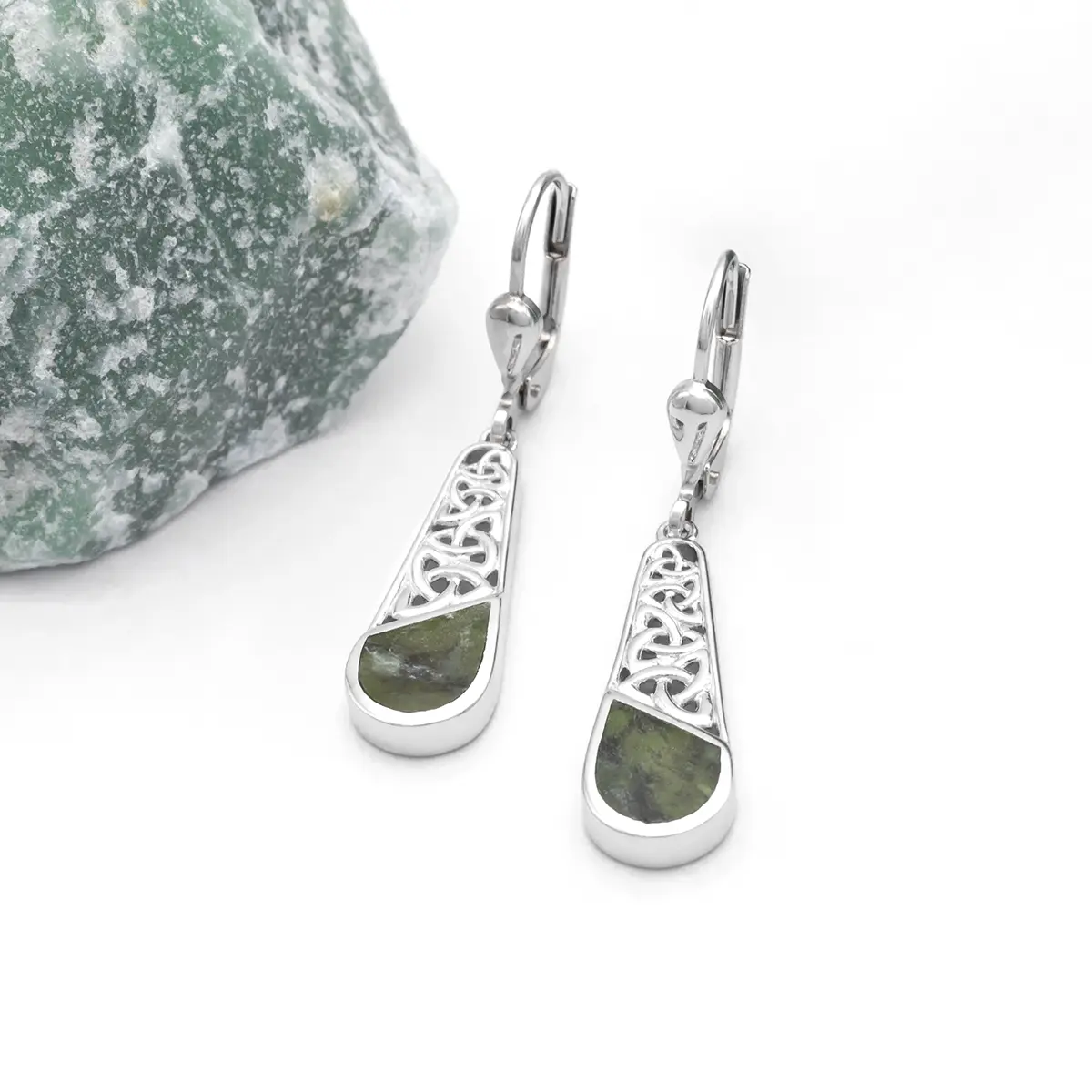 Connemara Marble Trinity Knot Drop Earrings in Sterling Silver...