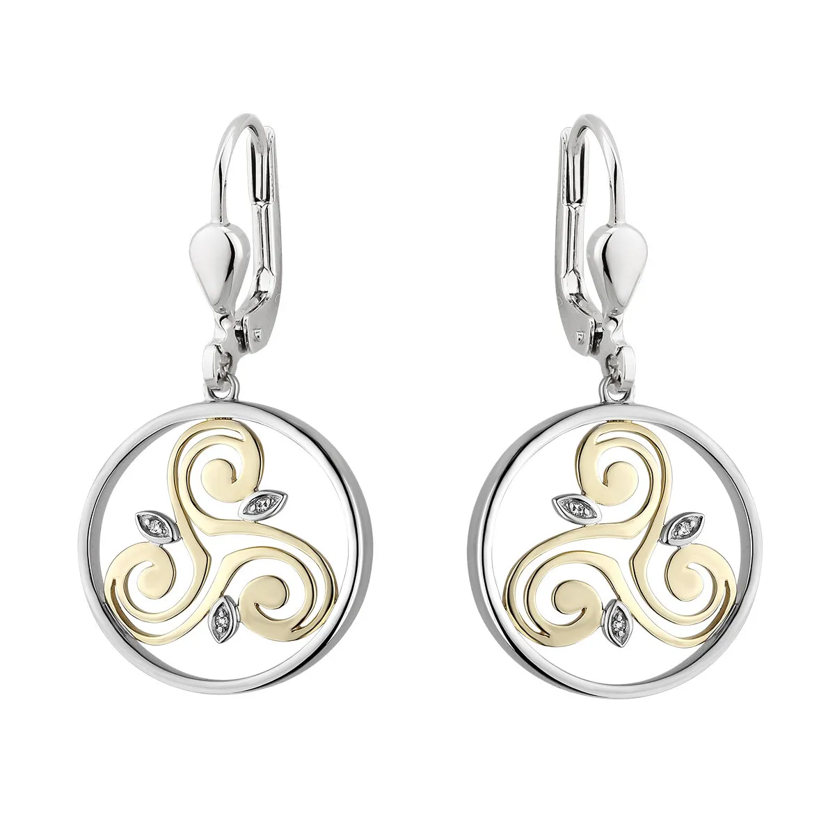 Silver And 10k Gold Diamond Spiral Circle Earrings