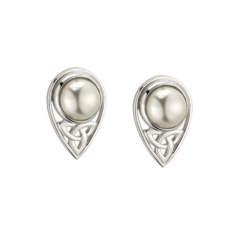 Silver Pearl Celtic Trinity Knot Earrings0...