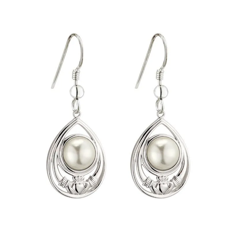 Pearl Silver Claddagh Earrings0...