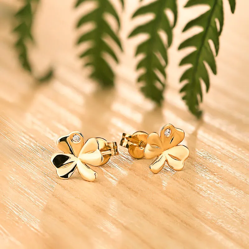 10k Gold Cz Shamrock Earrings S34156 1