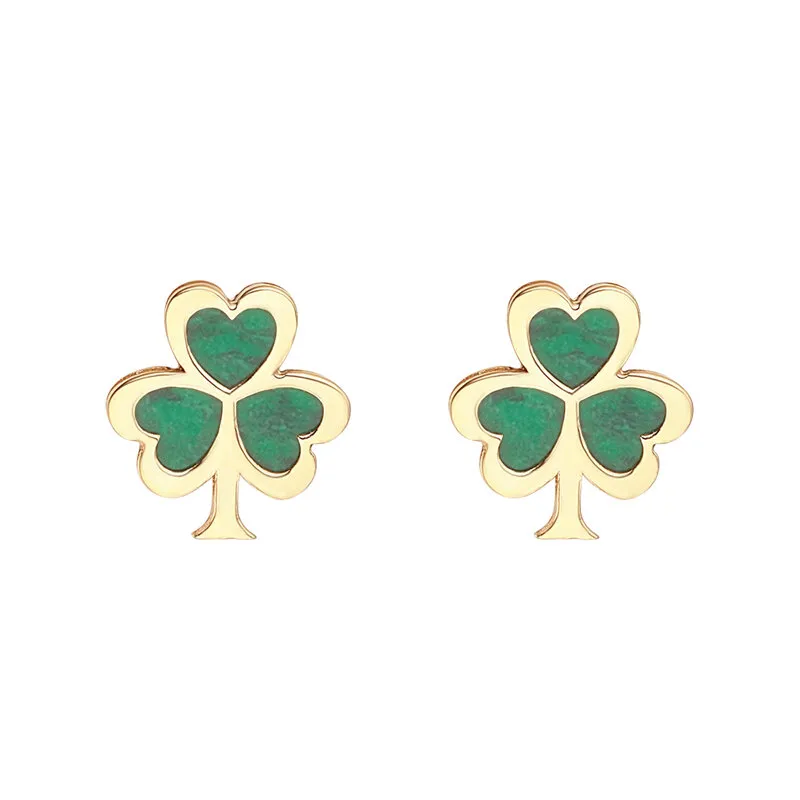 10k Gold Malachite Irish Shamrock Earrings...