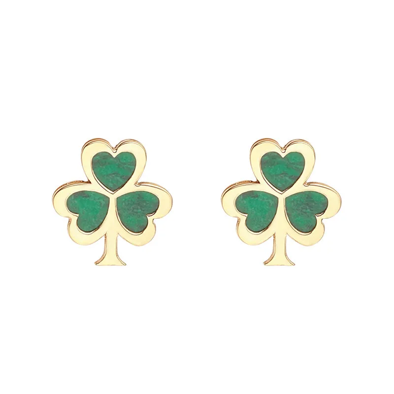 10k Gold Malachite Shamrock Earrings...