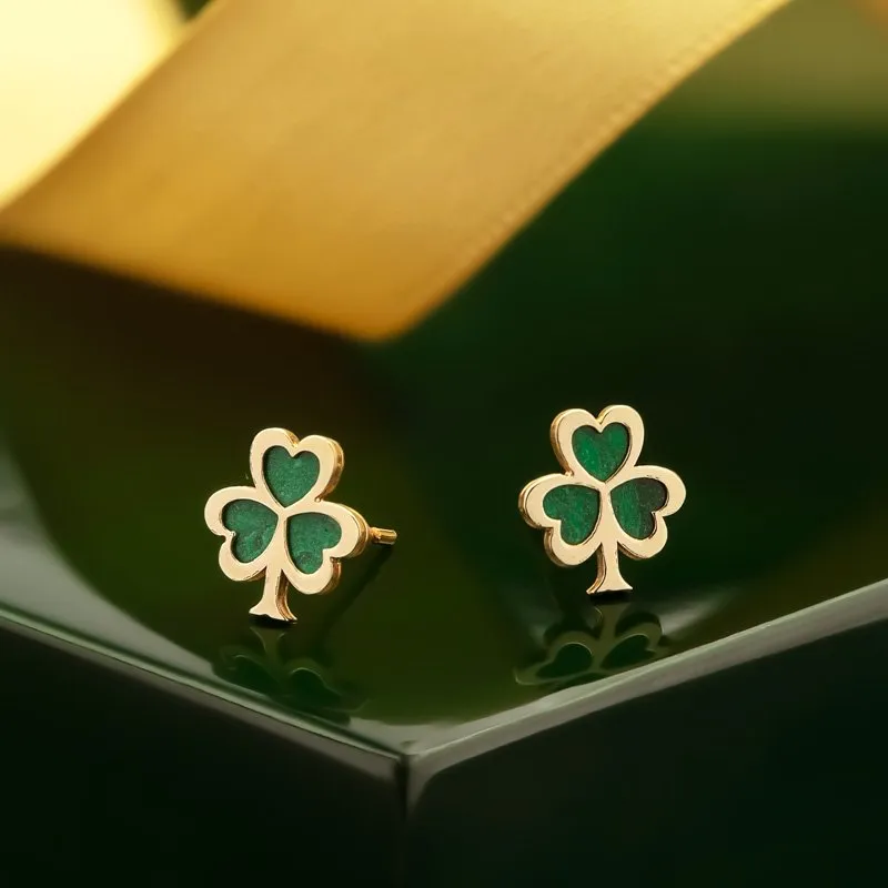 10k Gold Malachite Shamrock Earrings1