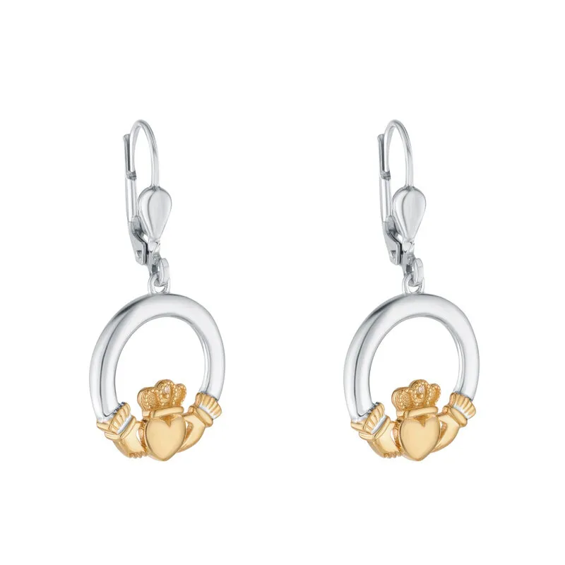 Gold And Sterling Silver Claddagh Design Earrings With Diamonds...