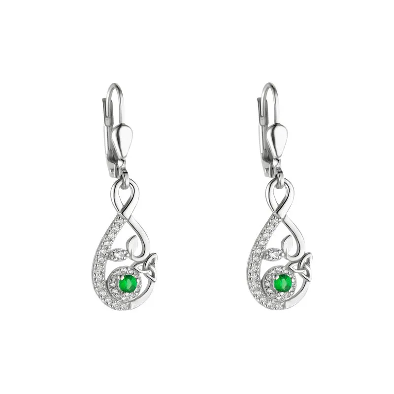 Sterling Silver Celtic Drop Earrings With Green Crystal...