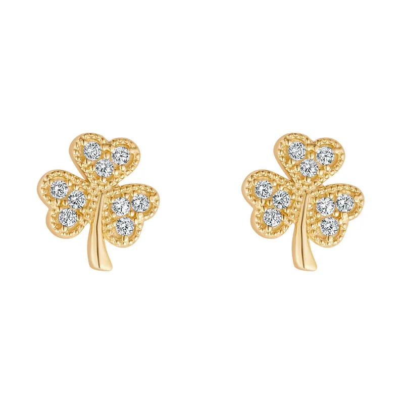 10k Gold Cz Shamrock Earrings S34171