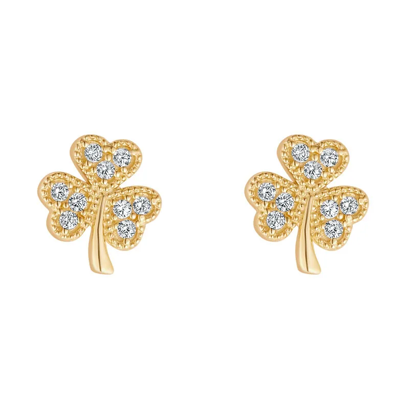 10k Gold Cz Shamrock Earrings S34171...