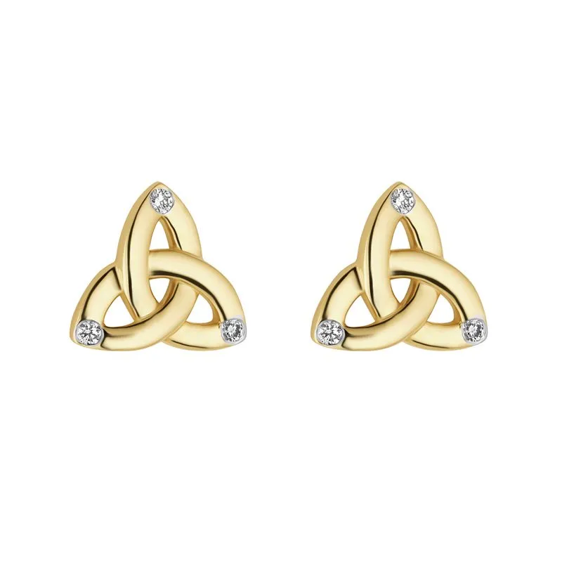 14k Gold Flush Set Diamond Trinity Knot Earrings...