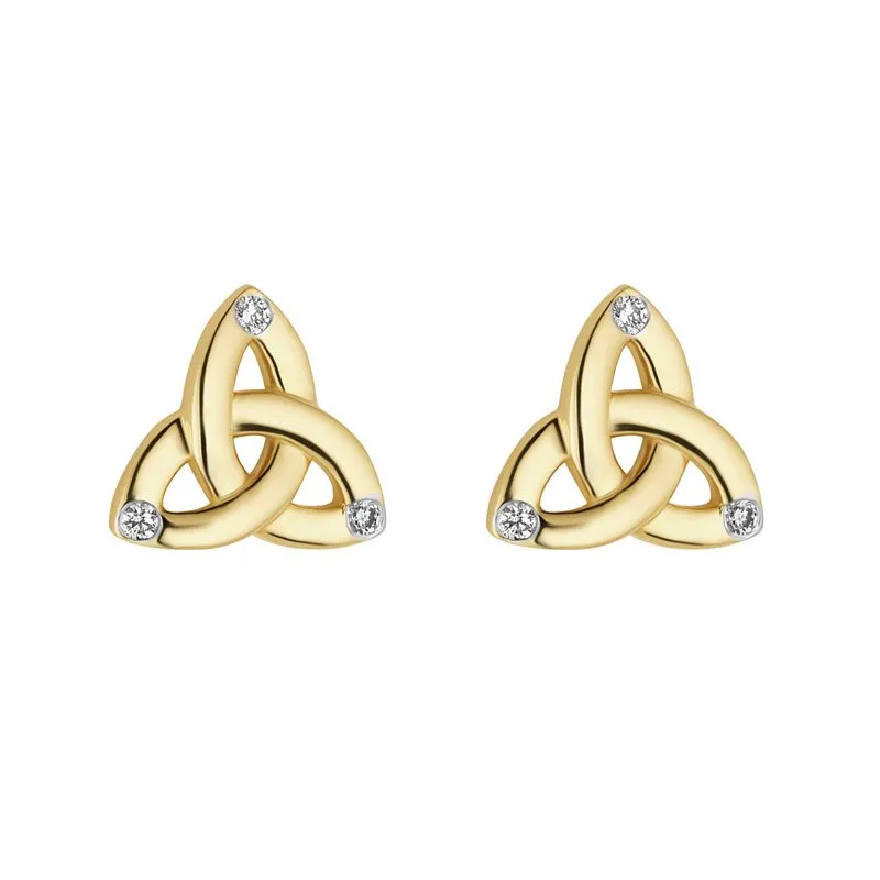 14k Gold Trinity Knot Stud Earrings With Flush Set Diamonds