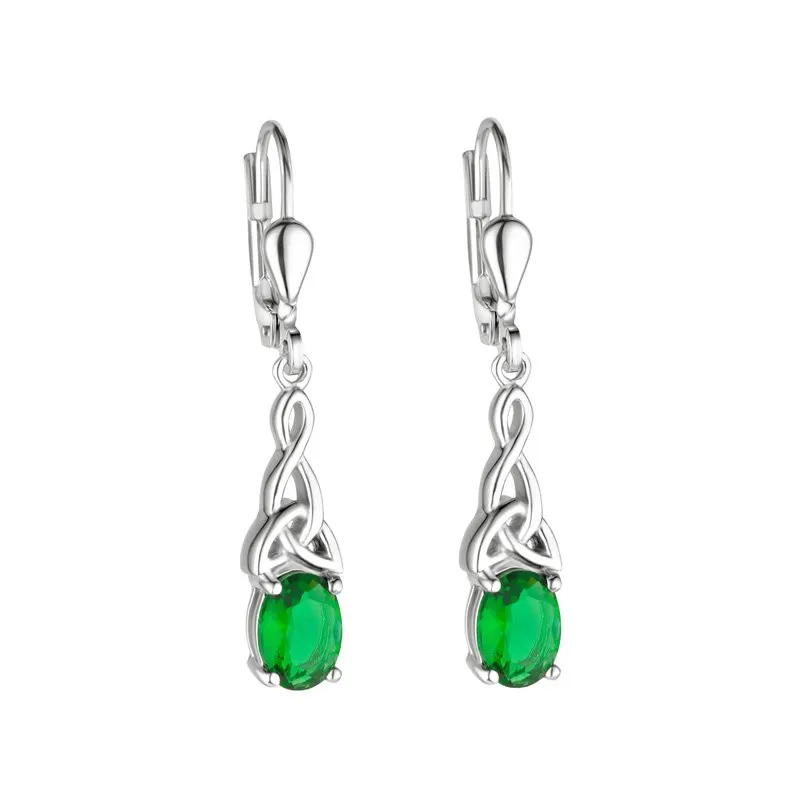 Sterling Silver Green Crystal Trinity Knot Earrings...