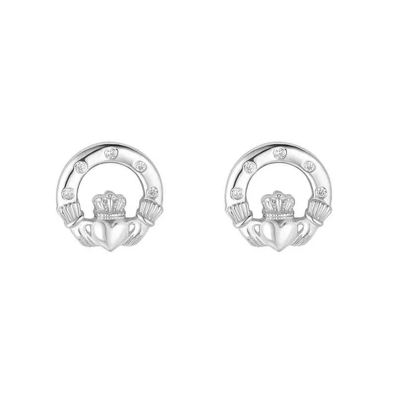 Flush Set Cz Claddagh Stud Earrings0...