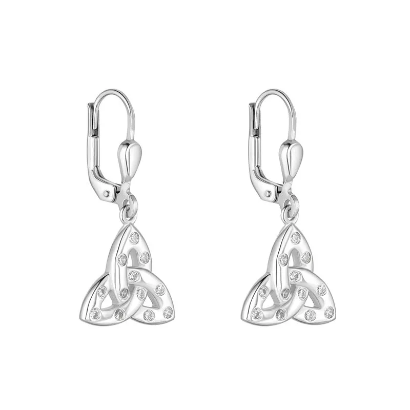 Sterling Silver Trinity Knot Drop Earrings With Cubic Zirconia...