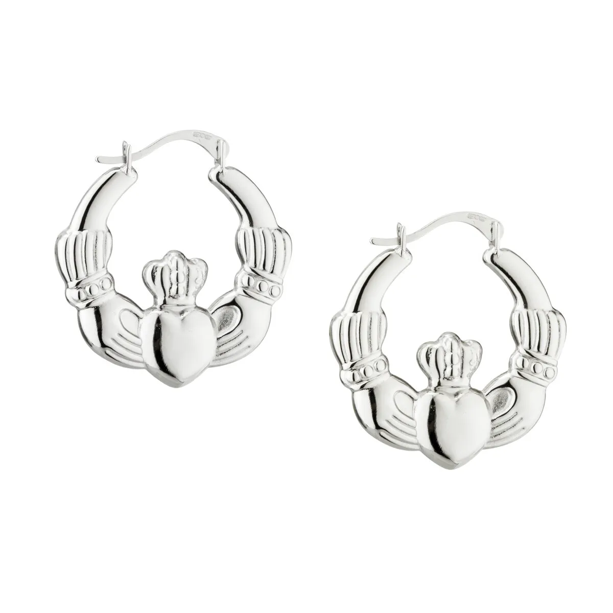 Sterling Silver Claddagh Medium Creole Hoop Earrings...