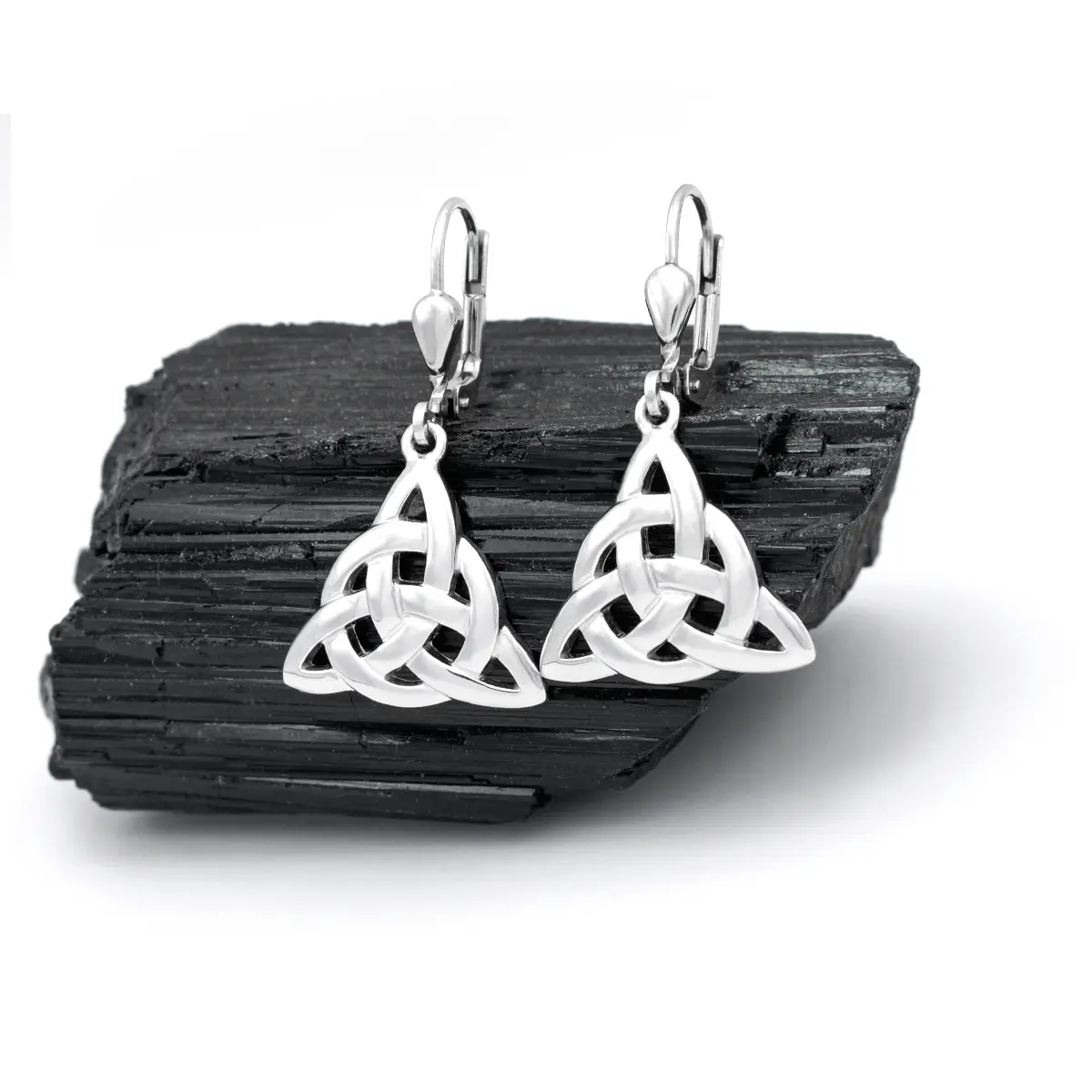 Celtic Silver Drop Earrings Featuring Trinity Knot...