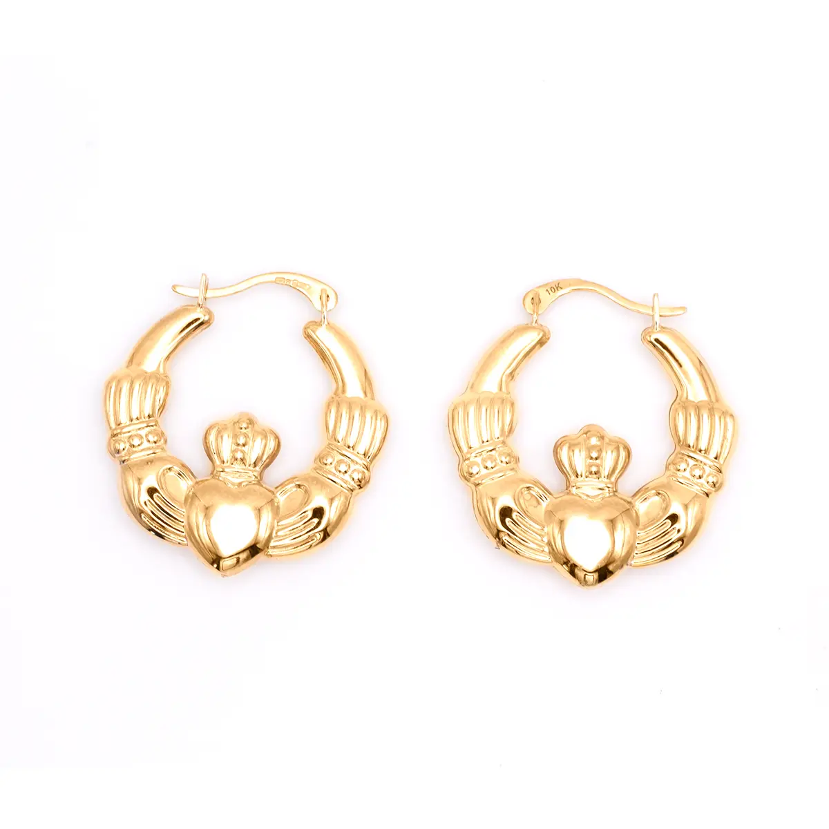 10k Gold Claddagh Hoop Earrings...