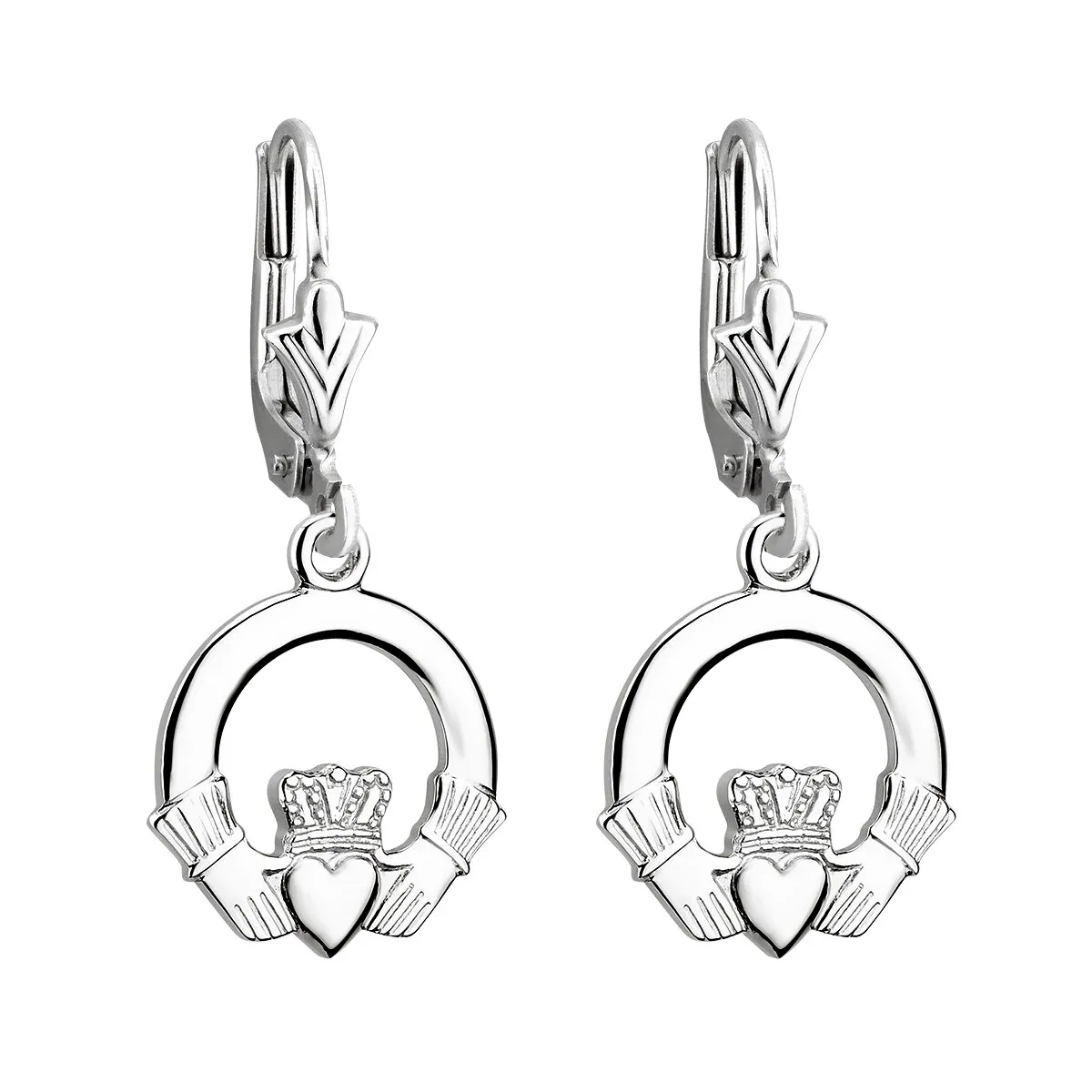 14k White Gold Irish Claddagh Drop Earrings...