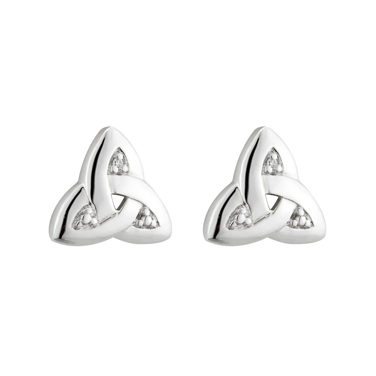 14k White Gold Trinity Knot Diamond Stud Earrings0