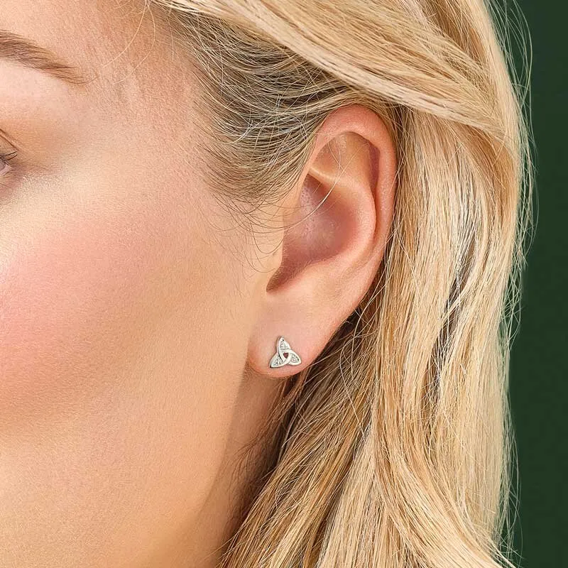 14k White Gold Trinity Knot Diamond Stud Earrings1