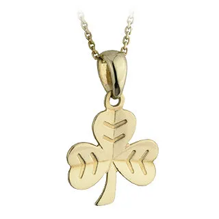 9k Gold Herringbone Shamrock Pendant...