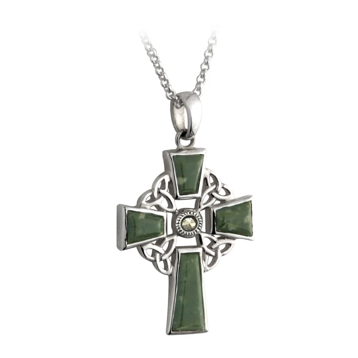 Sterling Silver Connemara Marble Celtic Cross Pendant0