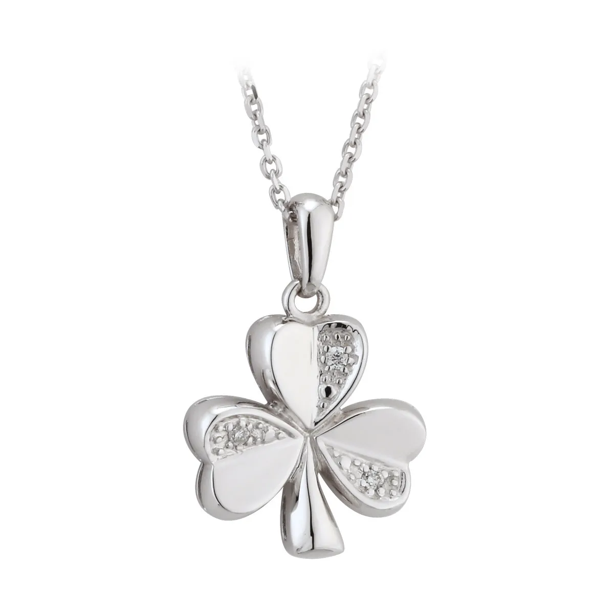 14k White Gold Diamond Shamrock Pendant0