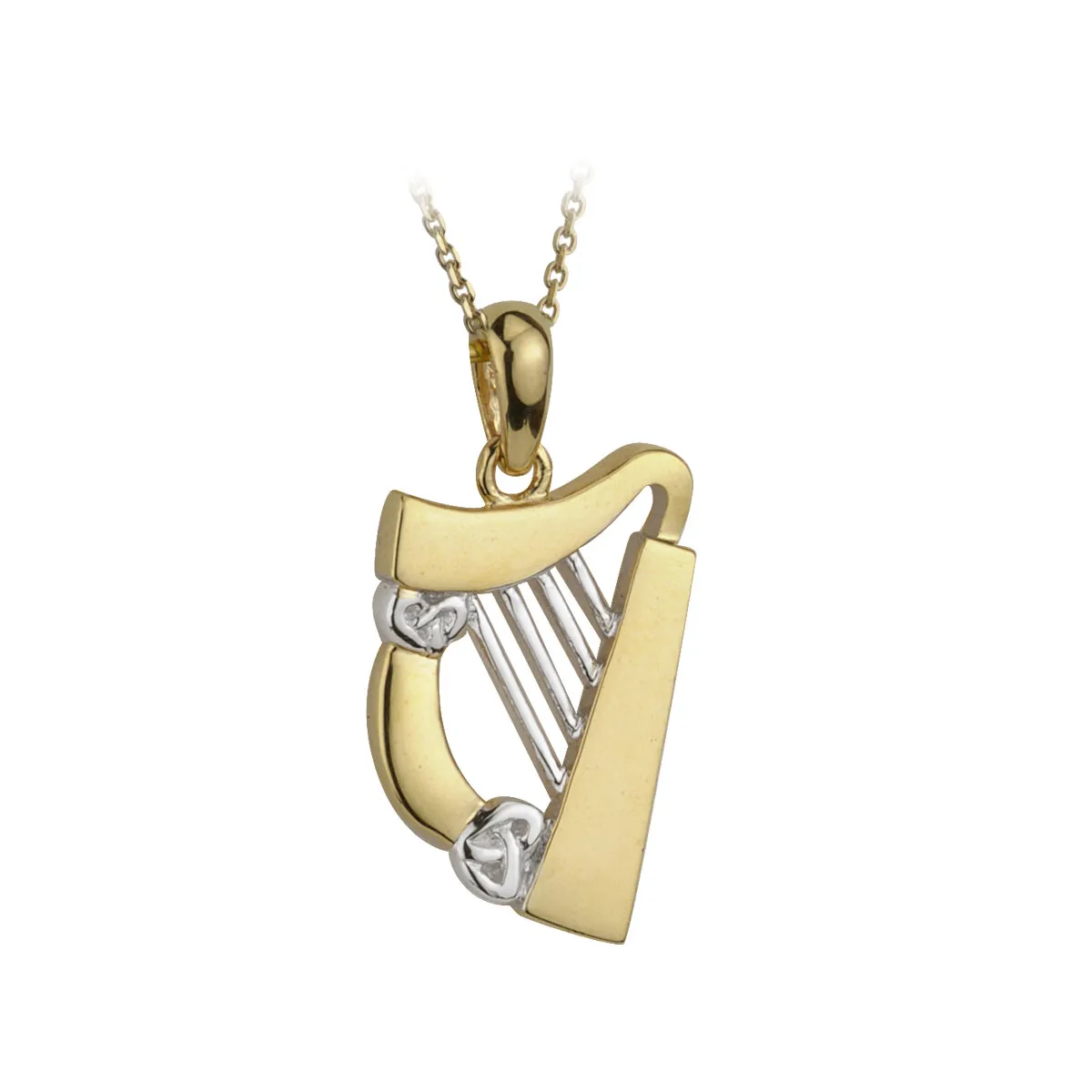 Two Tone Gold Irish Harp Necklace...