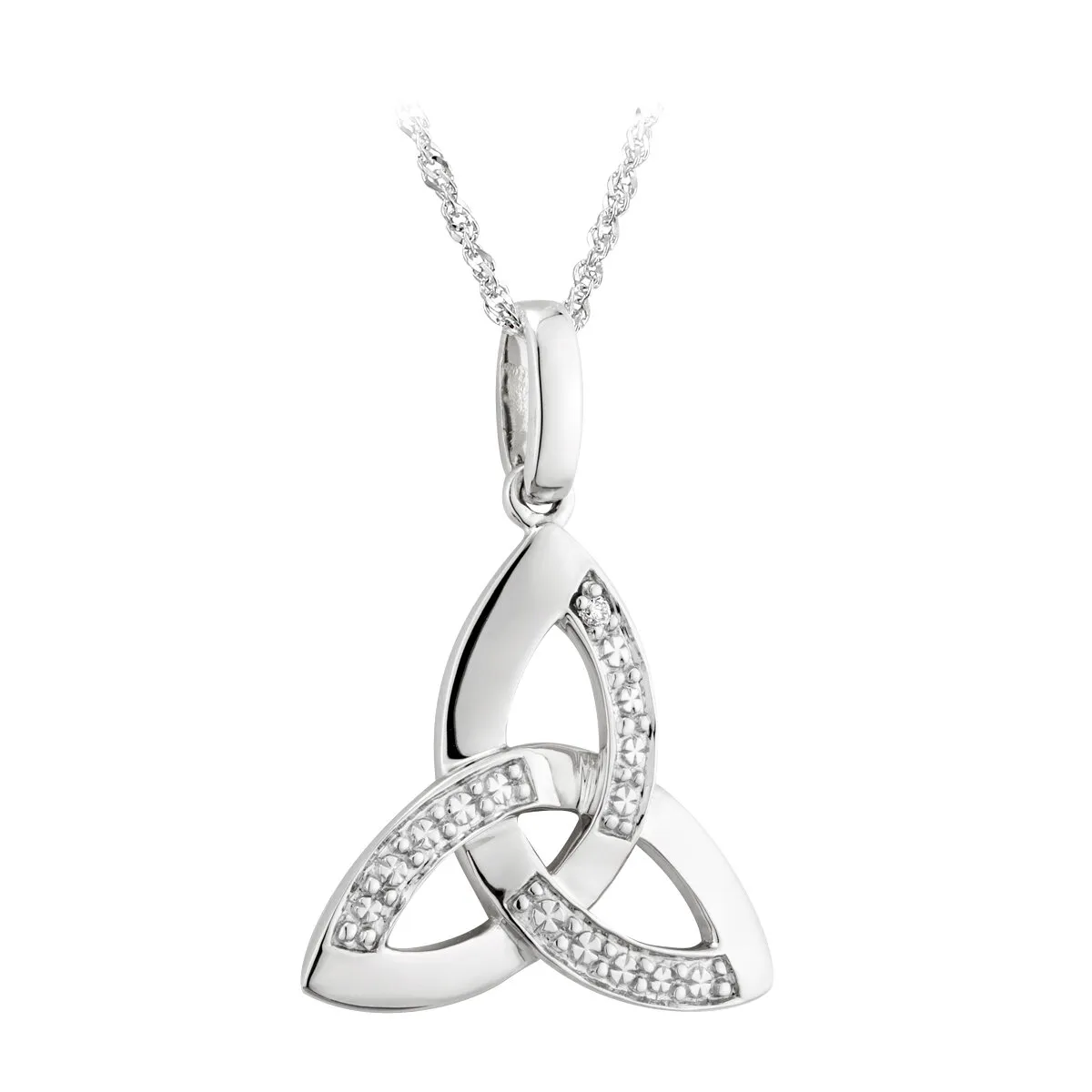 14k White Gold Diamond Celtic Trinity Knot Pendant...