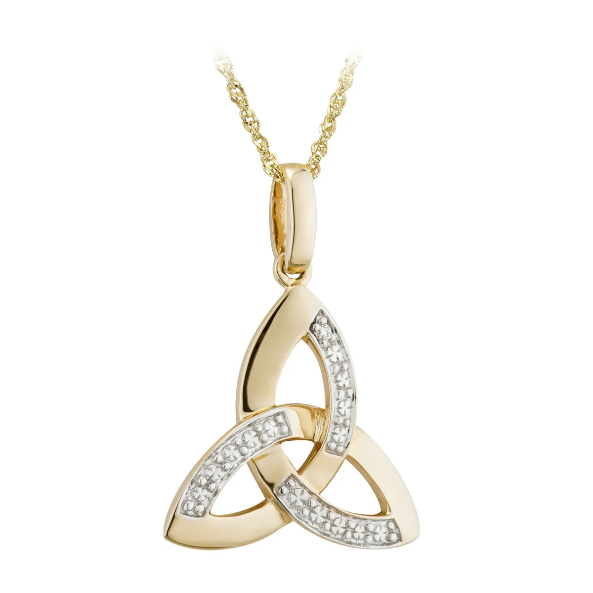 14k Two Tone Gold Diamond Trinity Knot Pendant0...