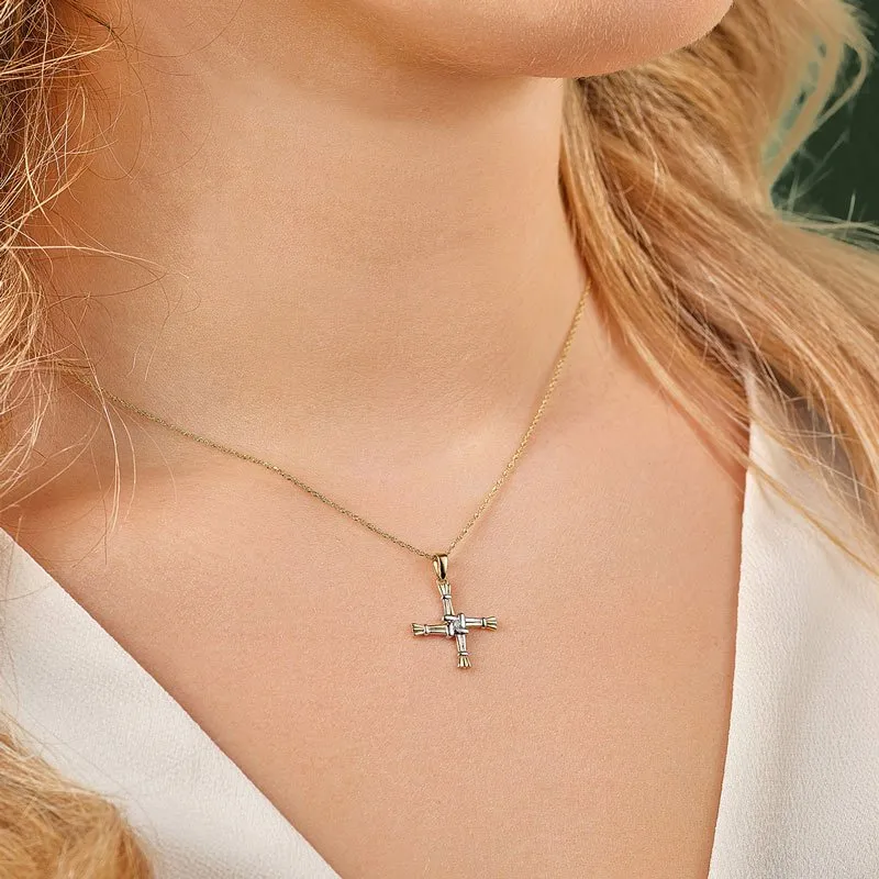 Two-Tone Starburst Crucifix Necklace - Sterling Silver Pendant On 20
