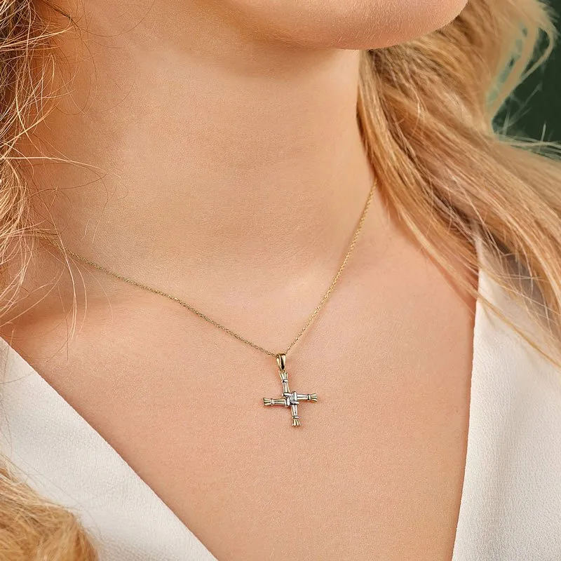 14k Two Tone Gold Diamond St Brigids Cross Pendant 1...