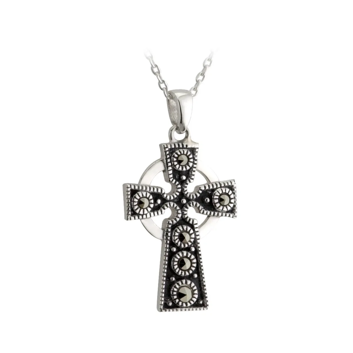 Sterling Silver Large Marcasite Cross Pendant0...