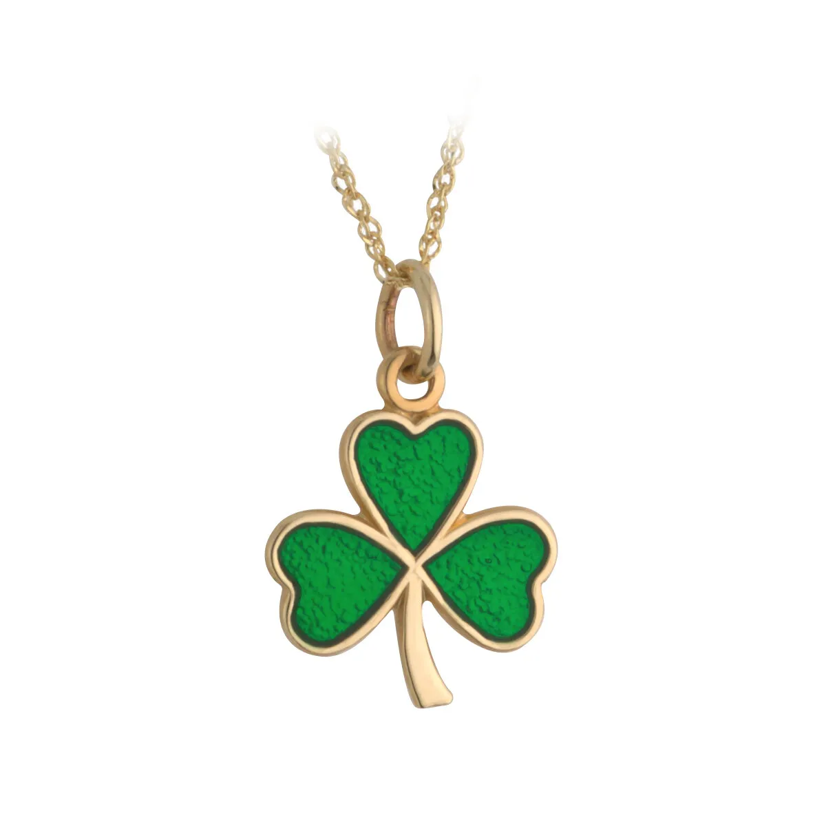 14k Gold Shamrock Necklace Inlaid With Green Enamel...