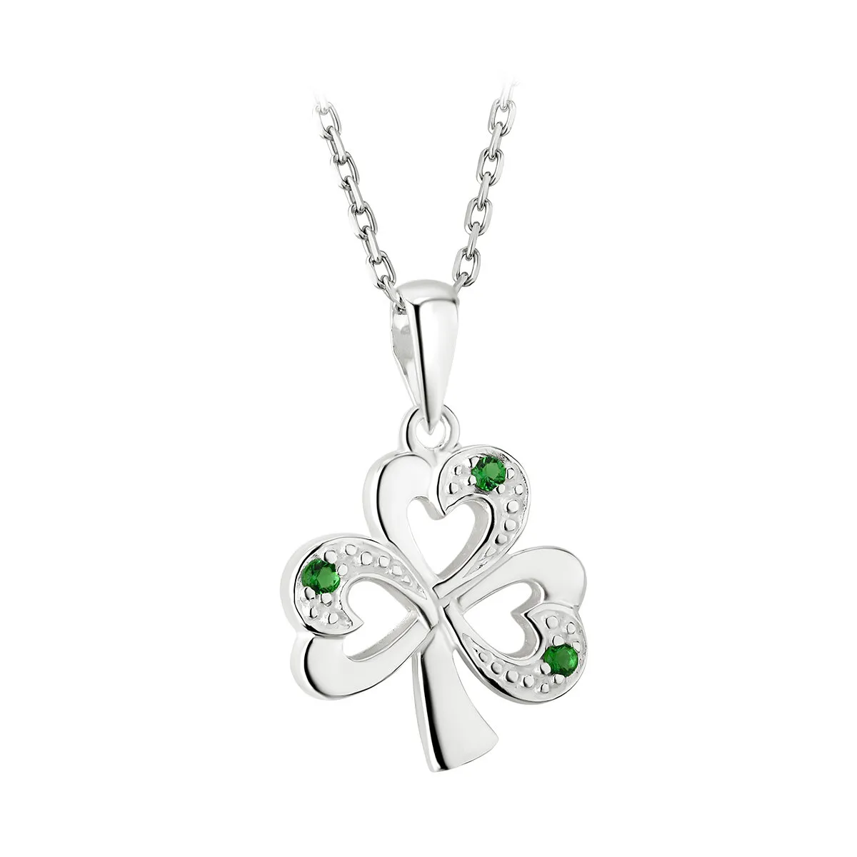 Silver Shamrock Necklace With Synthetic Emeralds...