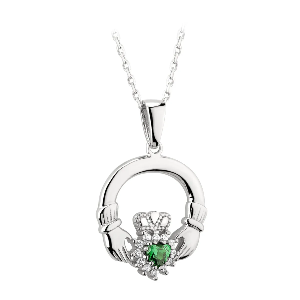 Sterling Silver Green Heart Claddagh Necklace0...