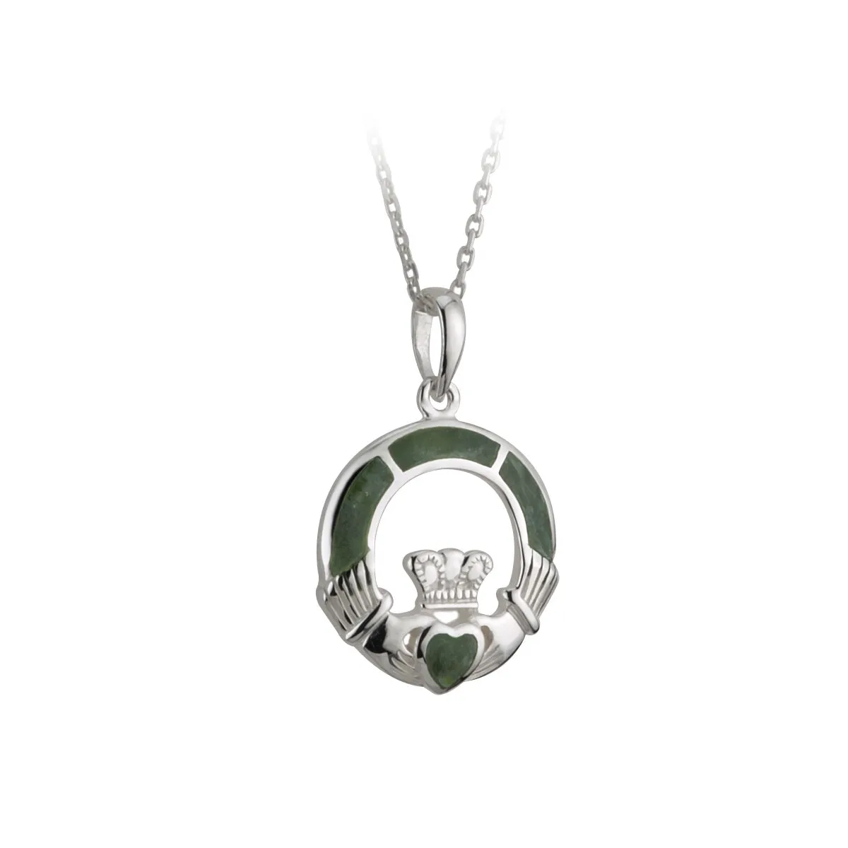 Sterling Silver Connemara Marble Claddagh Pendant0...