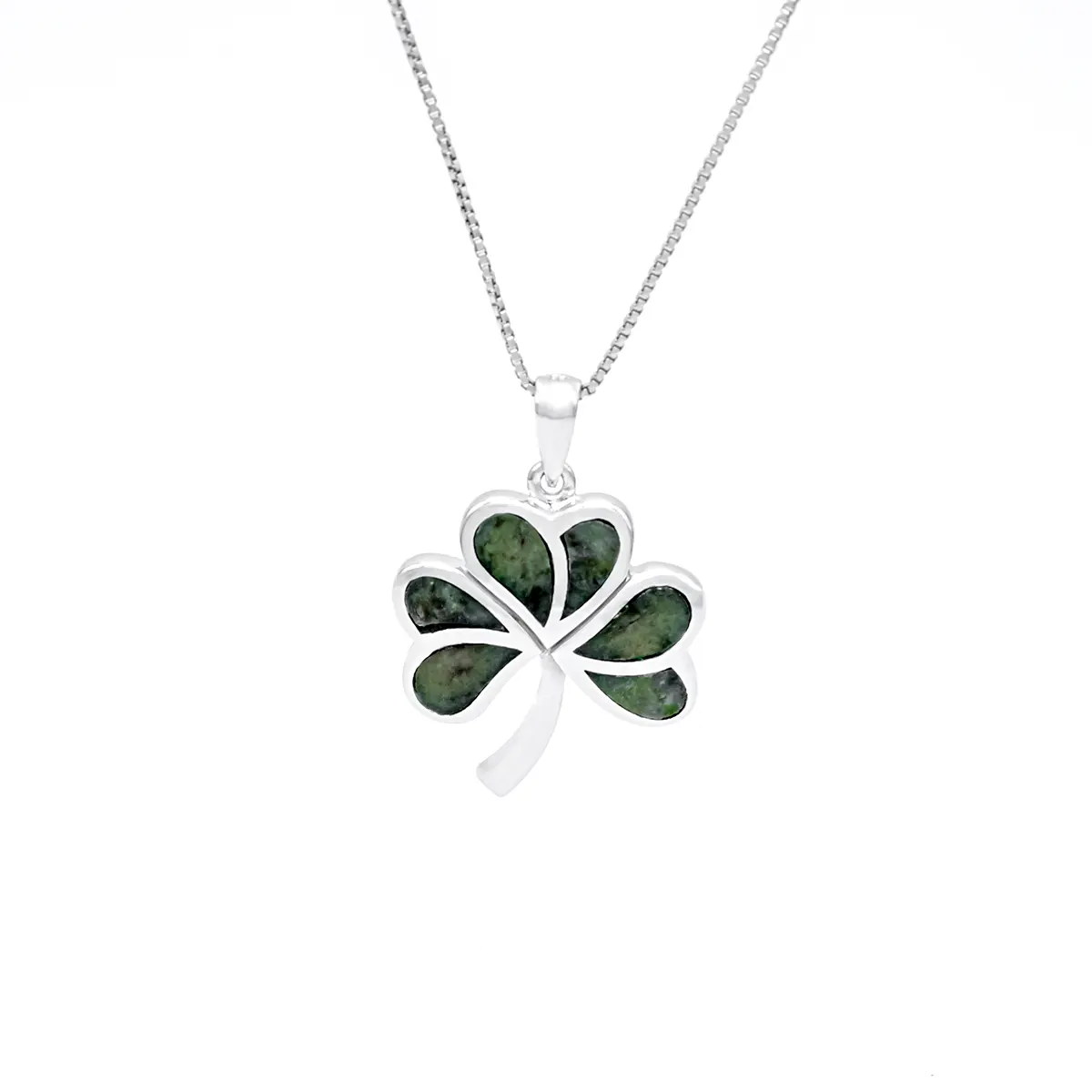 Silver Connemara Marble Shamrock Pendant 1...