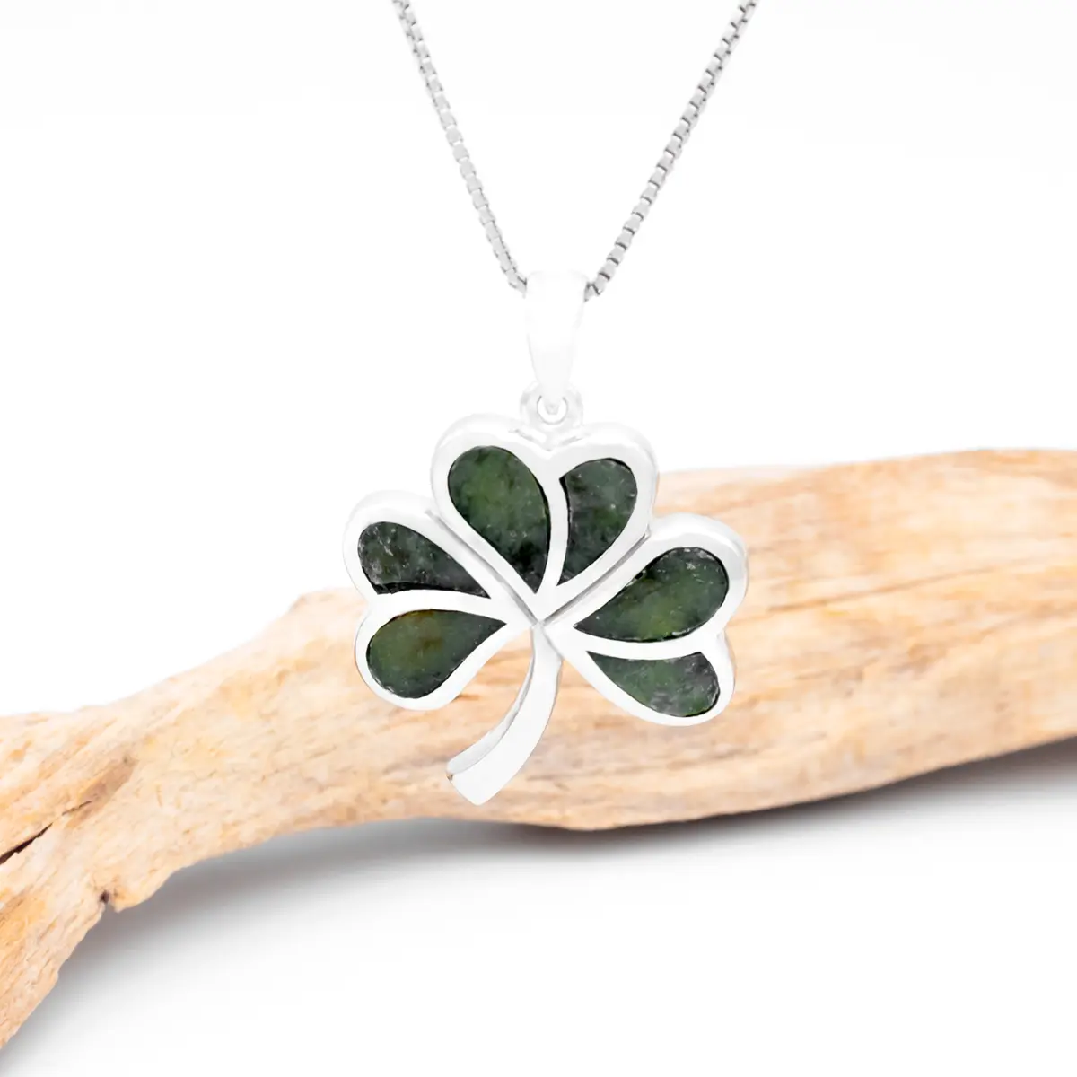 Silver Connemara Marble Shamrock Pendant 2...