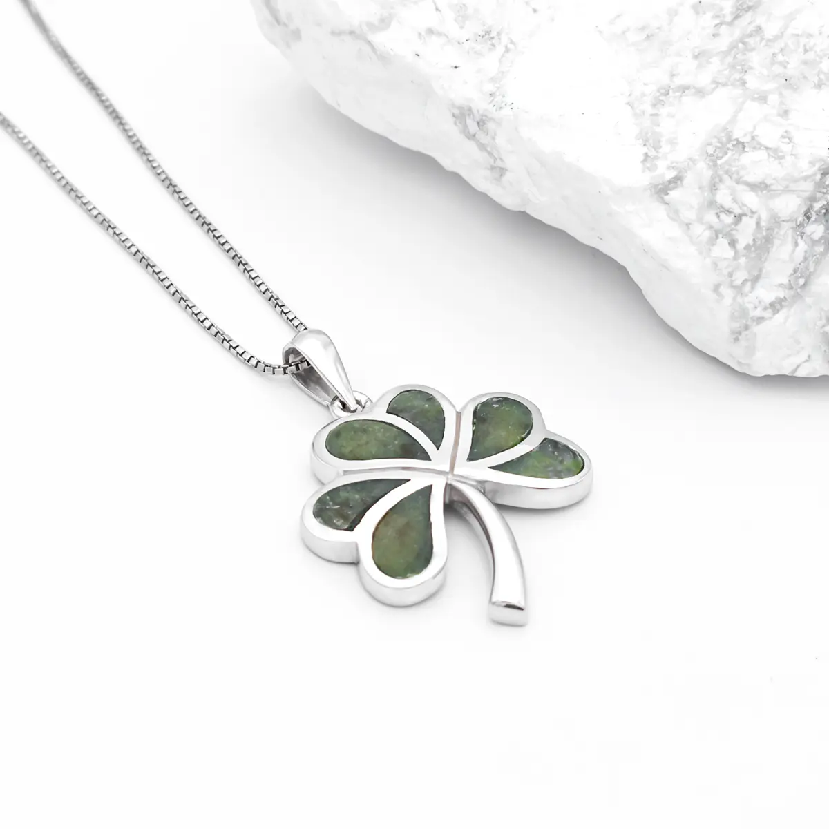 Silver Connemara Marble Shamrock Pendant 3...