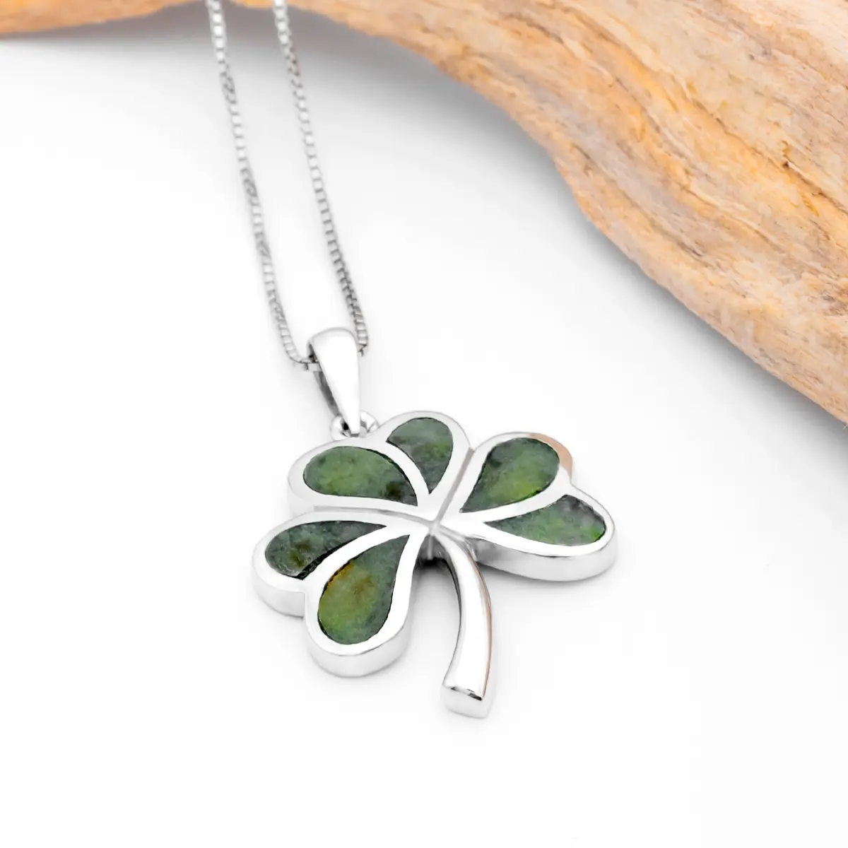 Silver Connemara Marble Shamrock Pendant 4...