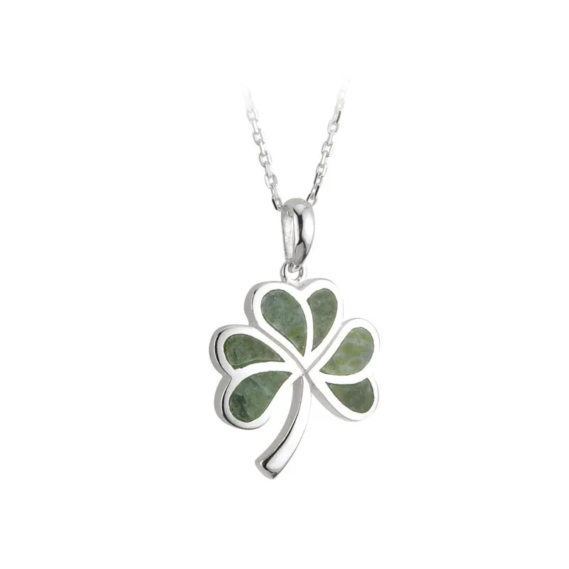 Sterling Silver Connemara Marble Shamrock Pendant S1...