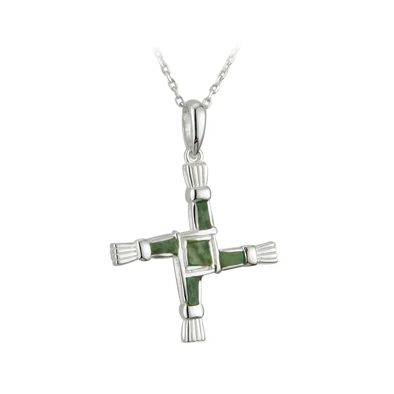 Sterling Silver Connemara Marble St Brigids Cross Necklace