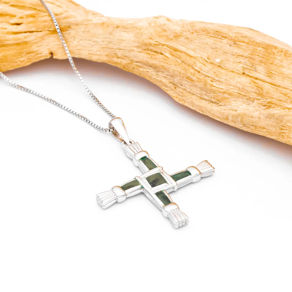 Sterling Silver St Brigids Cross Pendant Set With Connemara Marble Photo 3 