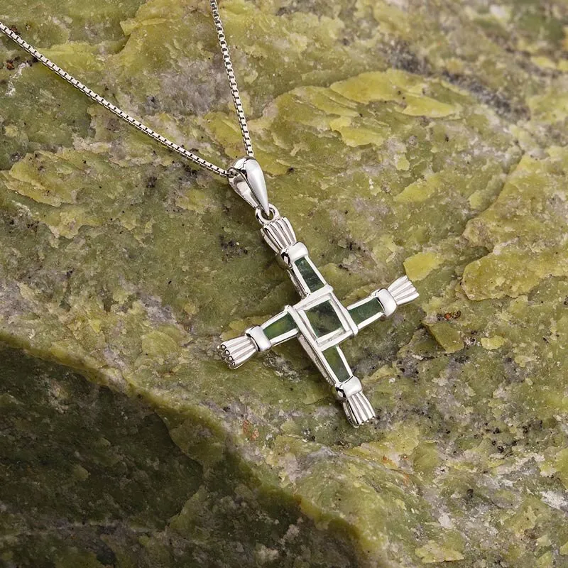 Ijc Sterling Silver St Brigids Cross Pendant Set With Connemara Marble...