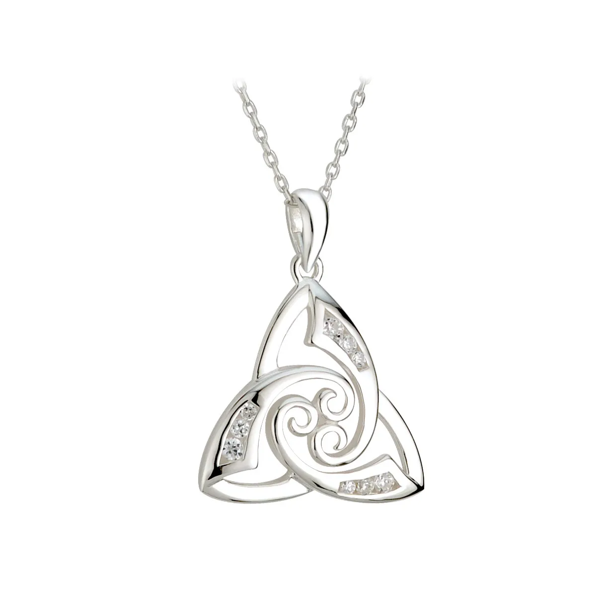 Silver Trinity Knot Spiral Pendant With Cubic Zirconia...